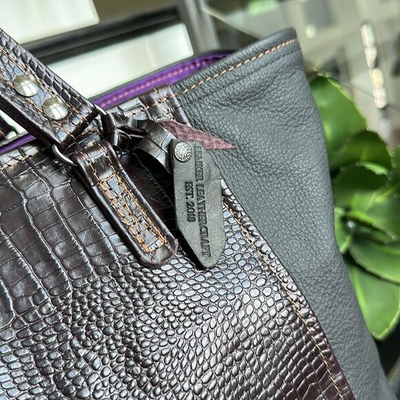 Lenniker Leathercraft Extra Large All Leather Tote Bag Croc Embossed travel - Picture 2 of 12